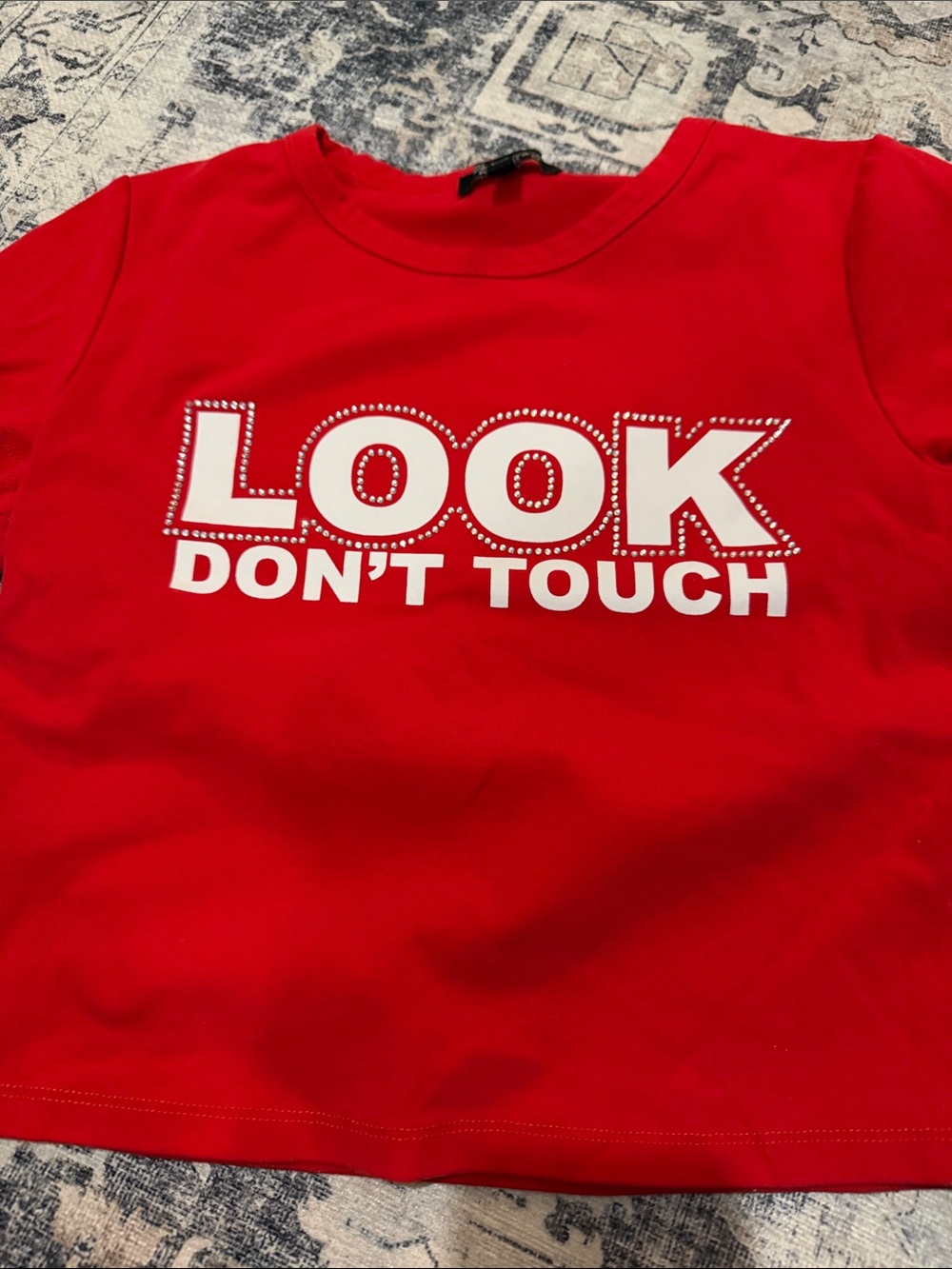 Women’s Red Graphic Tee - "LOOK DON'T TOUCH"